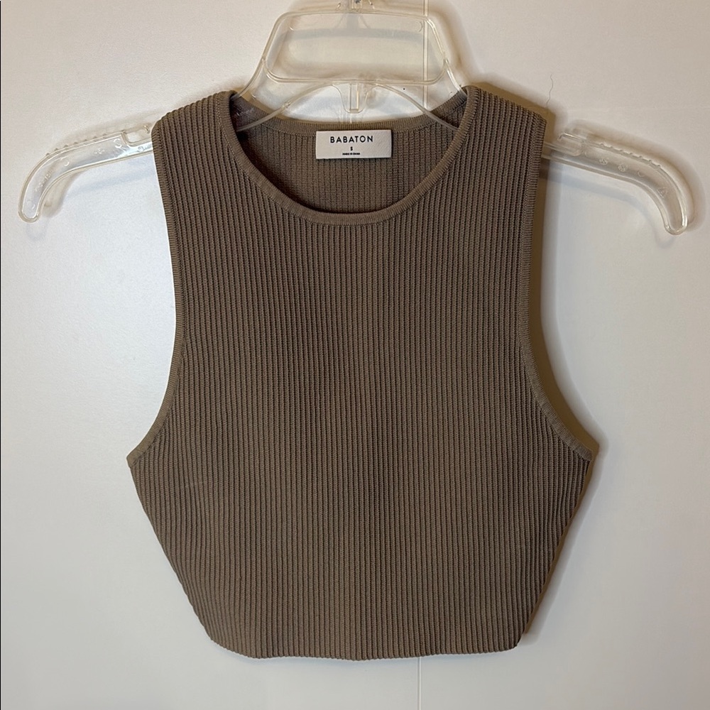 🔥 Babaton Taupe Ribbed Sleeveless Crop Tank Top